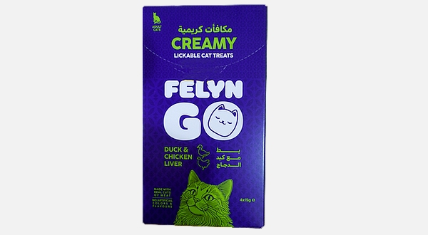 مكافأة للقطط بنكهة البط مع كبد الدجاج من felyn