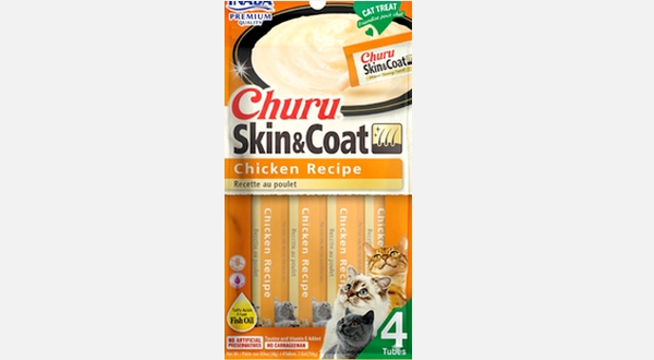 مكافآت للقطط بنكهة هريسة دجاج لتحسين الفرو والجلد 4 قطع × 14غ