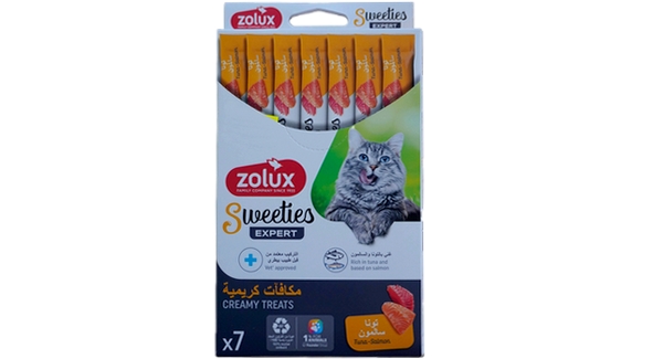 مكافآت قطط زولكس كريمي بنكهة التونة والسالمون  7 حبه14x جرام 