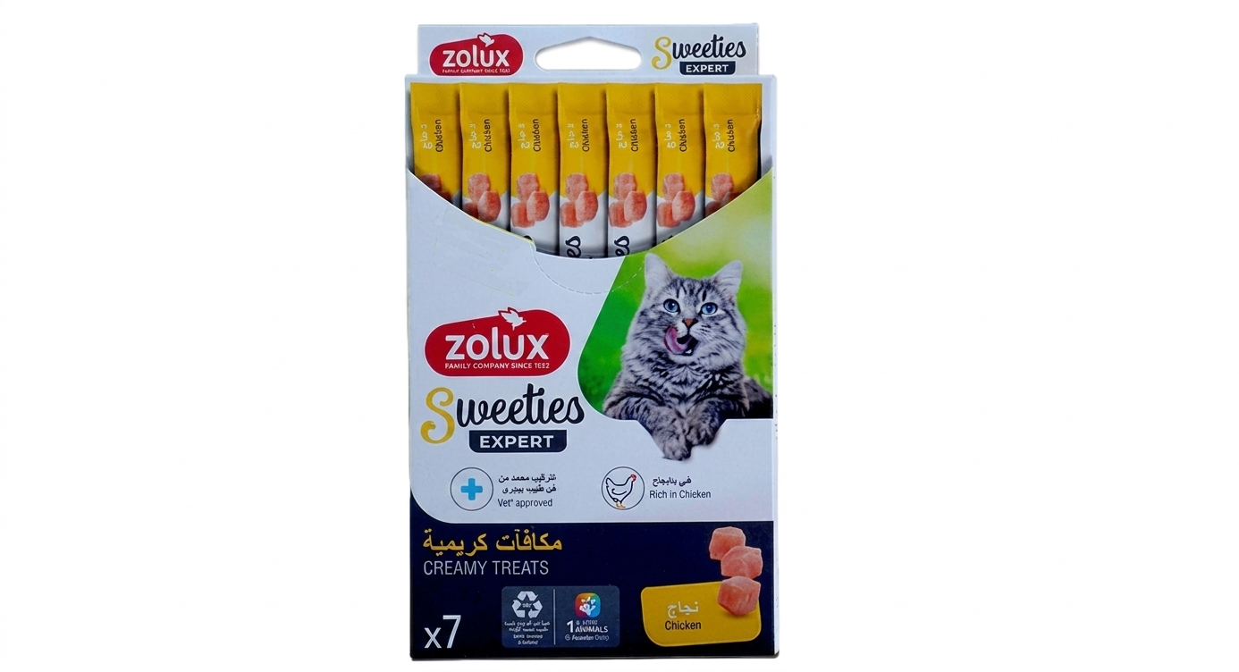 مكافآت قطط زولكس كريمي بنكهة الدجاج 7 حبه14x جرام