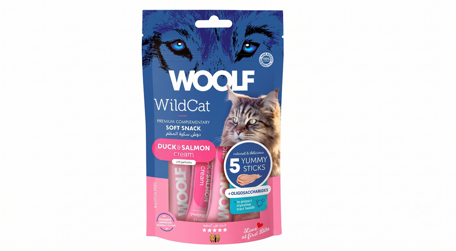 مكافآت قطط وولف WildCat كريمي بالبط والسلمون 5 أصابع | سناك قطط