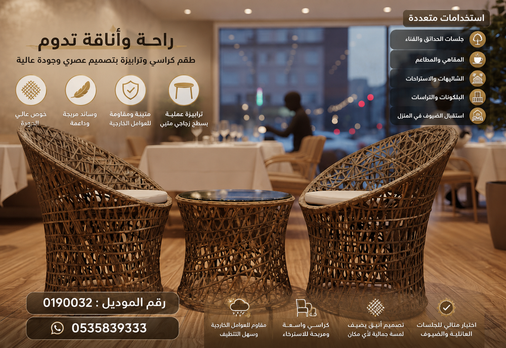 جلسات وترابيزات خارجية فاخرة 2 كرسي وترابيزة |كراسي وترابيزات للحدائق والاستراحات والمقاهي