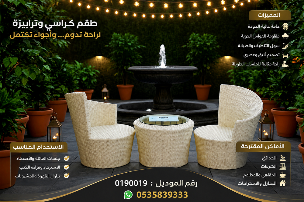جلسات وترابيزات فاخرة للمساحات الخارجية 2كرسي + ترابيزة | كراسي وترابيزات عصرية