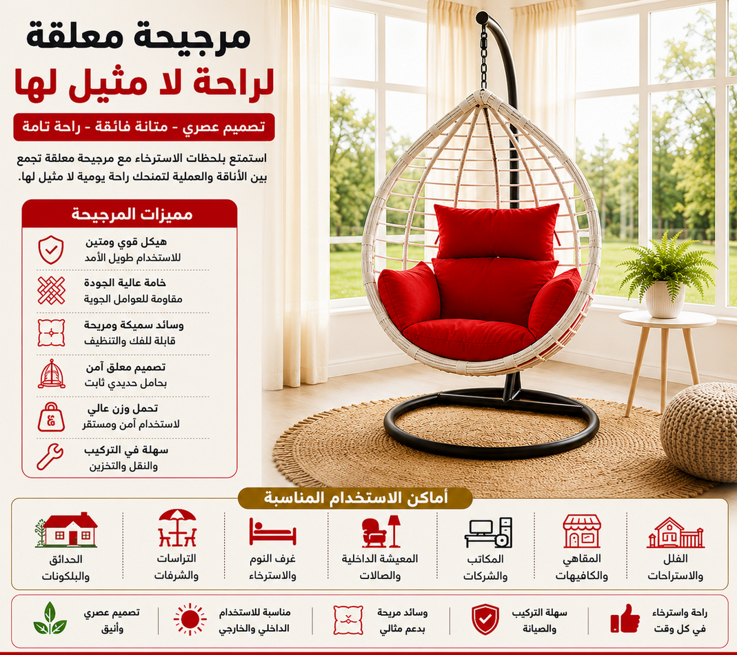 مرجيحة أنيقة تضيف لمسة فخامة إلى المنزل والحديقة | جلسات وكراسي وطاولات 